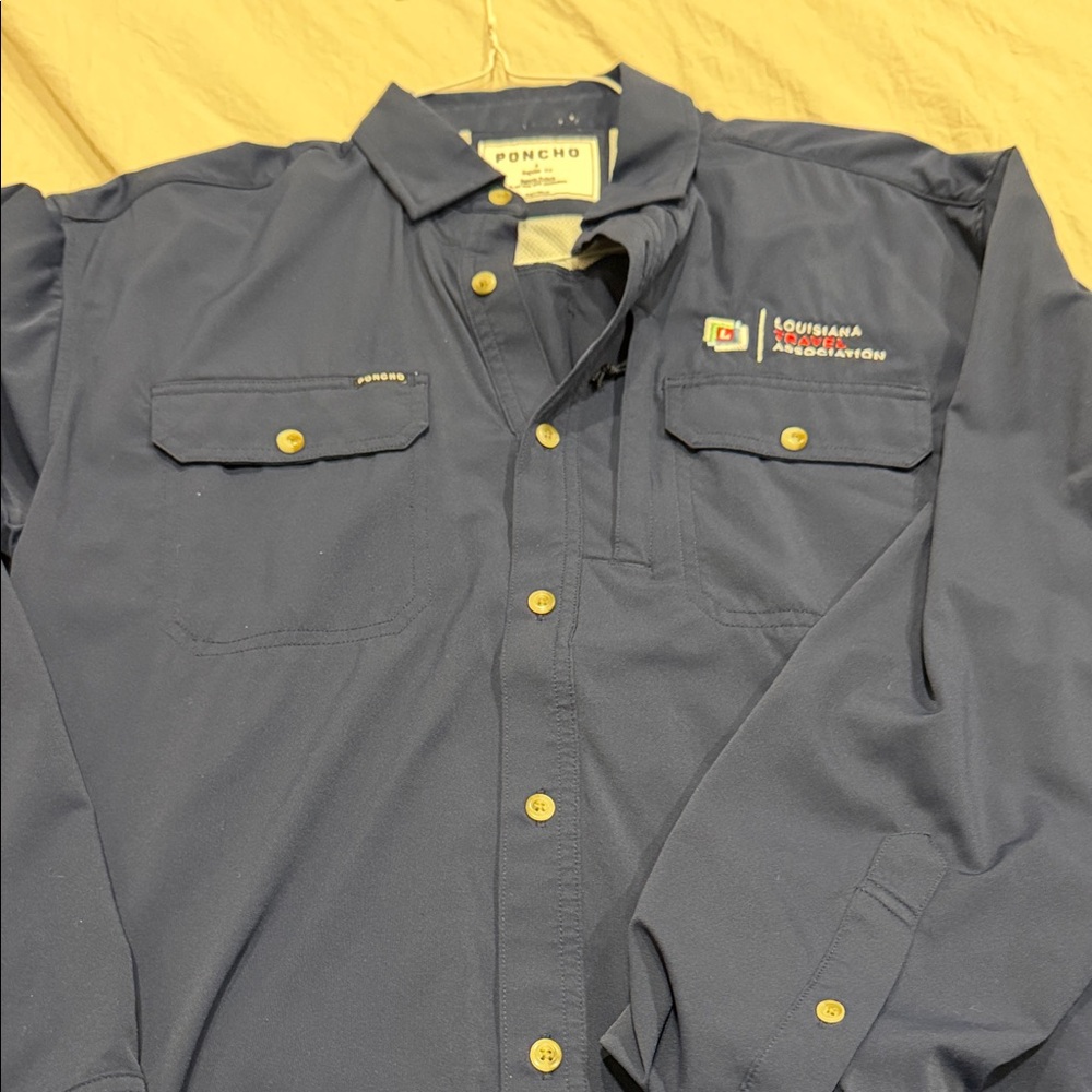 Poncho Navy Blue Men's Casual Button Down Shirt